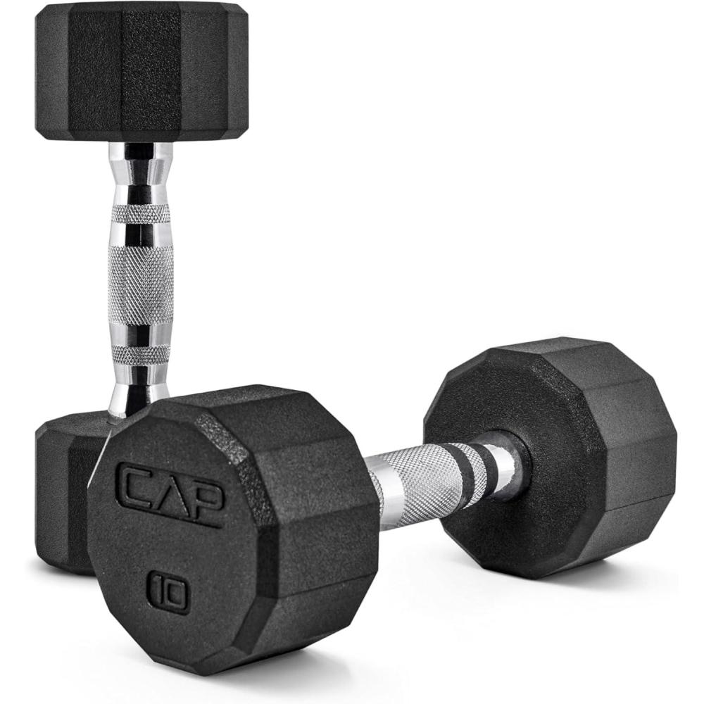 imageCAP Barbell Coated Dumbbell Weight  Multiple Options Pairs ampamp Sets12Sided  Chrome Handle