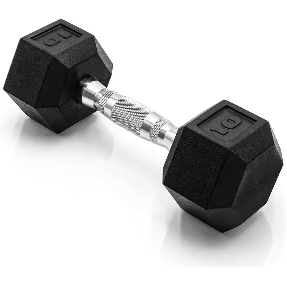 imageCAP Barbell Coated Hex Dumbbell Weight Single 10120 lbs Multiple OptionsChrome Handle