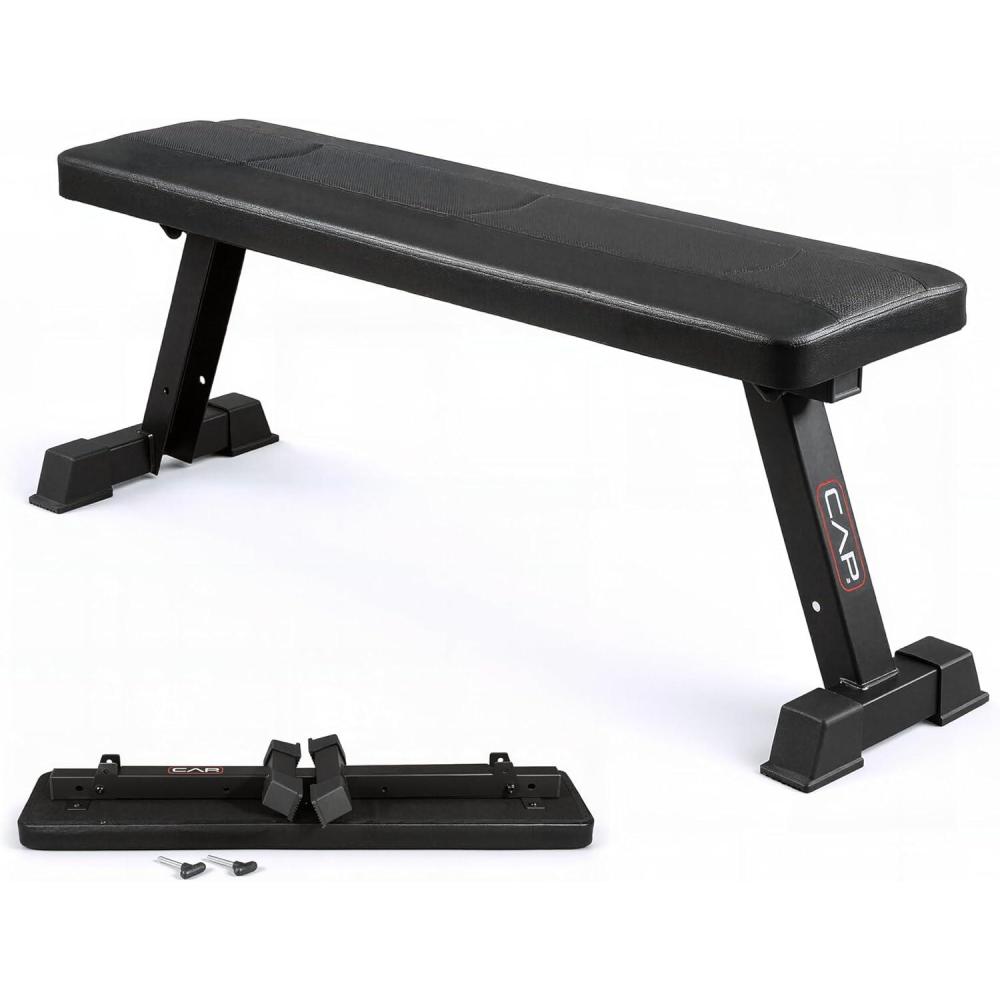 imageCAP Barbell Foldable Flat Weight Bench  Folding Workout Bench with Steel Frame Thick BoxStitched Padding ampamp 600 LB Capacity  Compact Home Gym Strength Training Bench
