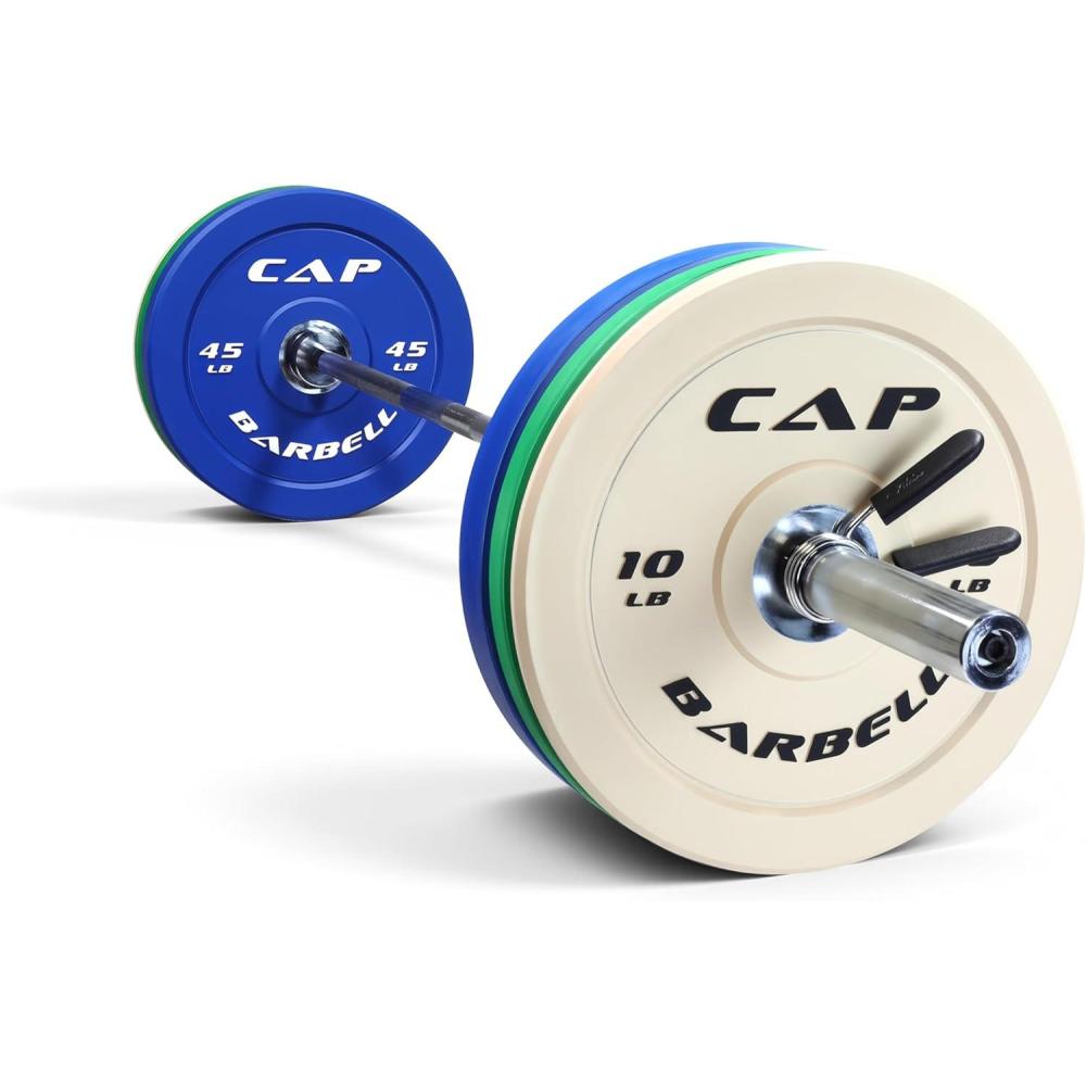 imageCAP Barbell Olympic Weight Set with 7ft Barbell ampamp Bumper Plates 160370 lbs Multiple OptionsCompetition
