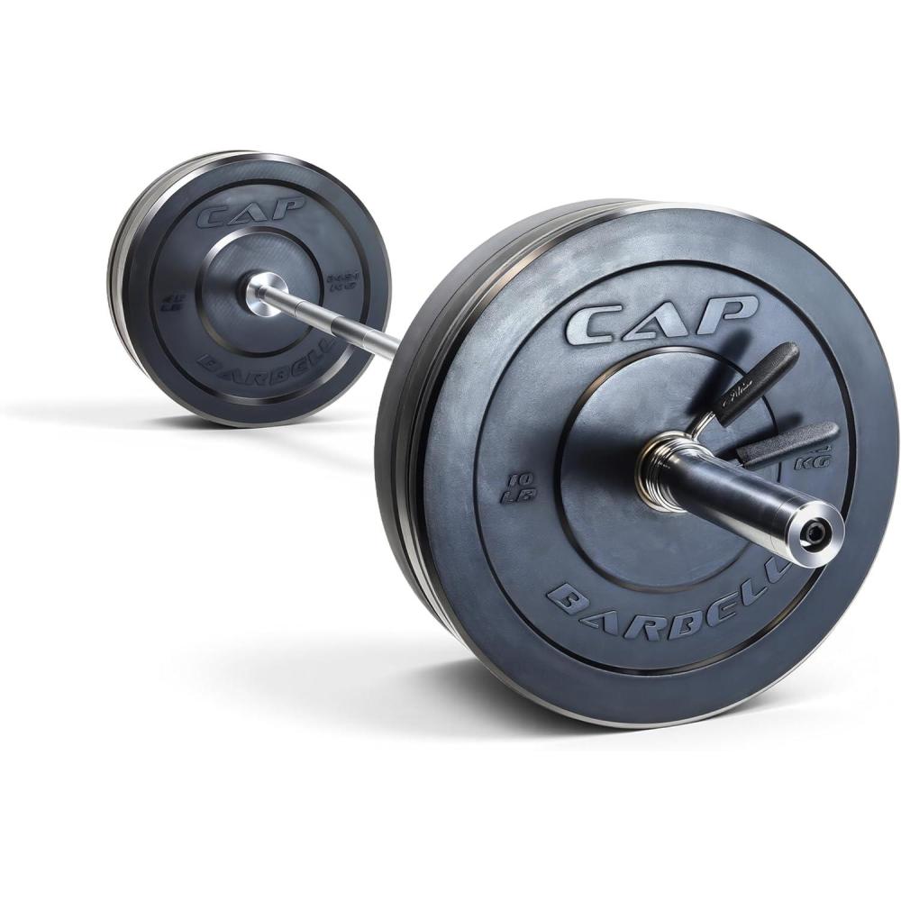imageCAP Barbell Olympic Weight Set with 7ft Barbell ampamp Bumper Plates 160370 lbs Multiple OptionsElite