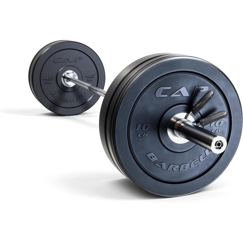 imageCAP Barbell Olympic Weight Set with 7ft Barbell ampamp Bumper Plates 160370 lbs Multiple OptionsPRO