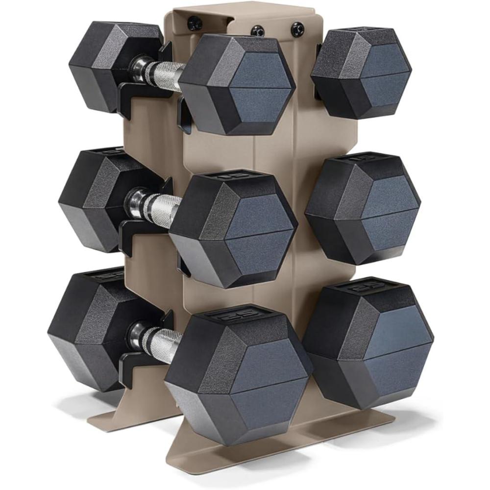 imageCAP Barbell Rubber Coated Hex Dumbbell Set with Vertical Rack  100300 lbs Free Weights Dumbbells Set for Home Gym  Multiple OptionsChrome Handle