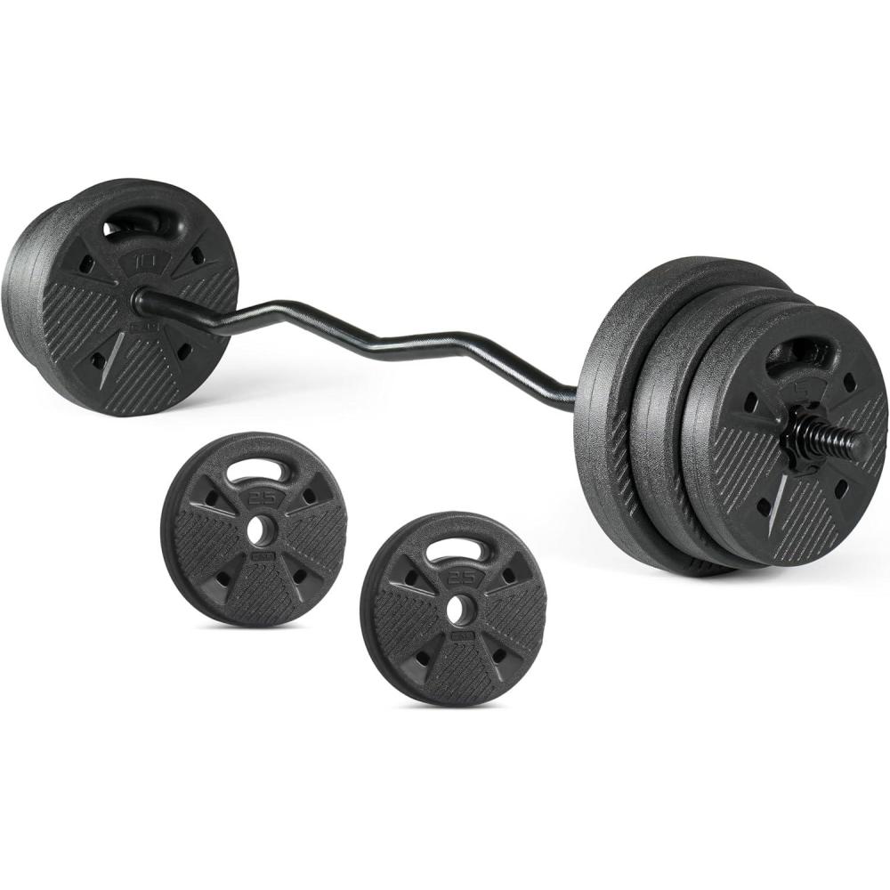imageCAP Barbell Threaded Curl Bar Set with 50 LB Cement Grip Weight Plates  EZ Curl Bar with Threaded Collars for Strength Training ampamp Home Gym Workouts