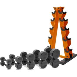 CAP Barbell 150 LB Coated Hex Dumbbell Weight Set with Vertical Rack | Multiple Options(Orange Rack)
