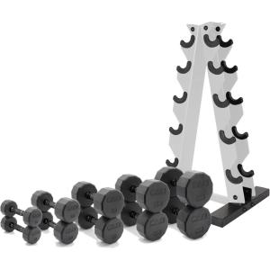 CAP Barbell 150 LB Coated Hex Dumbbell Weight Set with Vertical Rack | Multiple Options(White Rack)