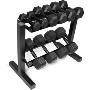 CAP Barbell 150 lb Dumbbell Set with 2-Tier Rack | Multiple Options(Black)