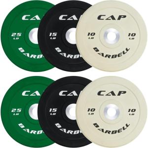 CAP Barbell 2-Inch Olympic Bumper Plate Weight Set with 6 Post Rack | 100-370 lbs | Multiple Options(COMPETITION)