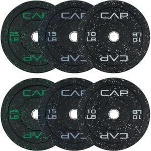 CAP Barbell 2-Inch Olympic Bumper Plate Weight Set with 6 Post Rack | 100-370 lbs | Multiple Options(ECONOMY – SPECKLED)
