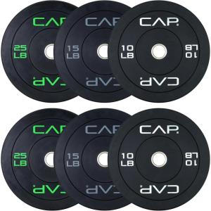CAP Barbell 2-Inch Olympic Bumper Plate Weight Set with 6 Post Rack | 100-370 lbs | Multiple Options(ECONOMY)