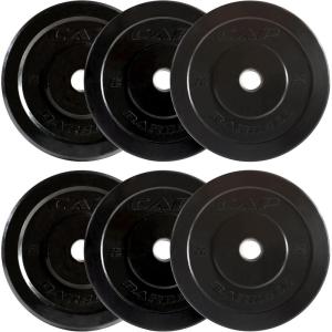 CAP Barbell 2-Inch Olympic Bumper Plate Weight Set with 6 Post Rack | 100-370 lbs | Multiple Options(ELITE)