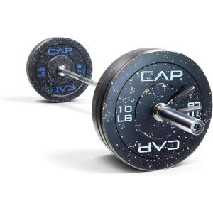 CAP Barbell Olympic Weight Set with 7ft Barbell & Bumper Plates | 160-370 lbs | Multiple Options(Economy – Speckled)