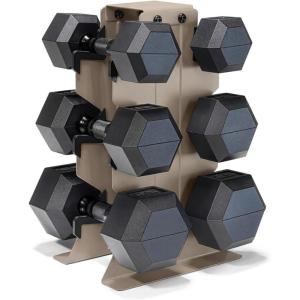 CAP Barbell Rubber Coated Hex Dumbbell Set with Vertical Rack | 100-300 lbs Free Weights Dumbbells Set for Home Gym | Multiple Options(Black Handle)