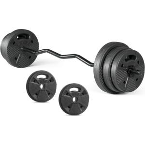 CAP Barbell Threaded Curl Bar Set with 50 LB Cement Grip Weight Plates | EZ Curl Bar with Threaded Collars for Strength Training & Home Gym Workouts