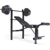 imageCAP Barbell Standard Weight Bench with Leg Developer and a 100 LB Vinyl Weight Set  Adjustable Backrest Barbell and Cement Plates for Home Gym